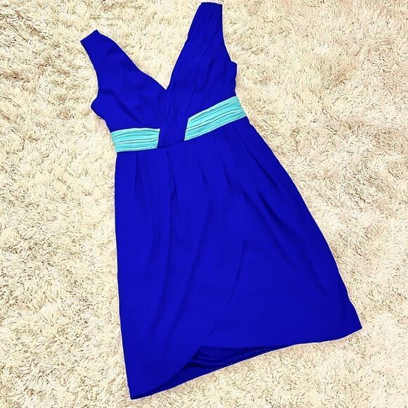 Blue & Green Deep V Dress - Picture 1 of 15